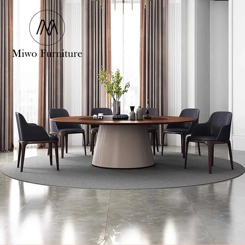 Luxury Hotel Style Solid Wooden box Chinese villa  Banquet Table for High-End Living Room and Hotel Use round Dining Table