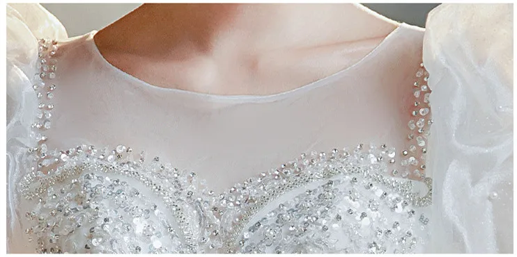 ZX-938 Bride Bubble Sleeves Embroidered Lace A Line Floor Length Wedding Dress Beaded Tulle Bridal Gown