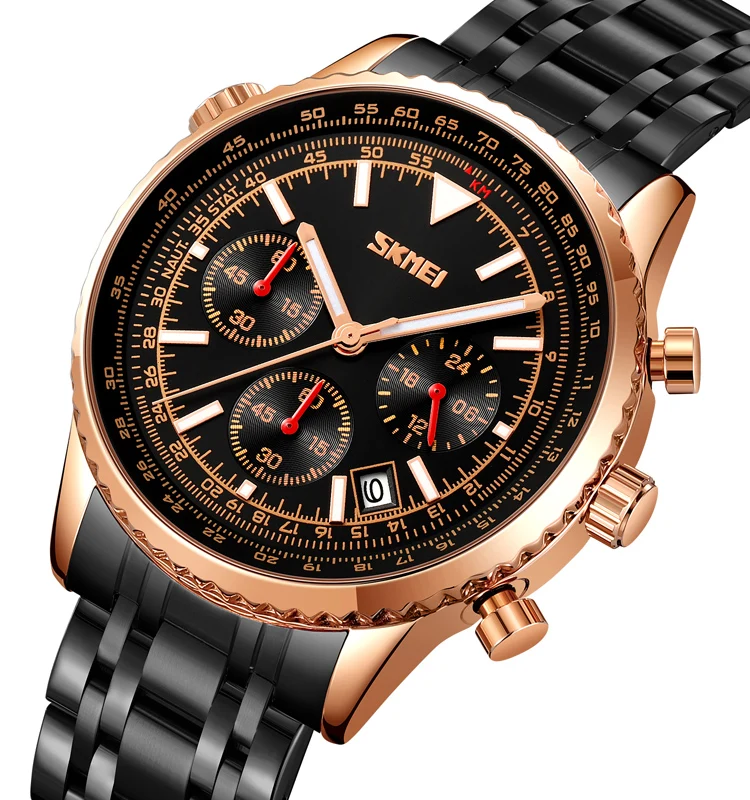 SKMEI 9333 MEN QUARTZ WATCH LUXURY STAINLESS STEEL WATERPROOF WATCH WITH STOPWATCH