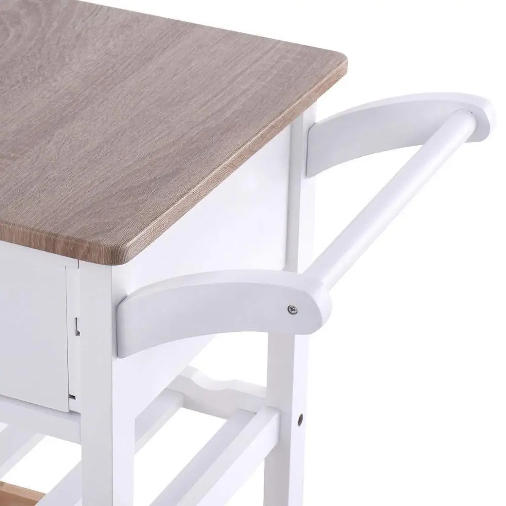 Folding Dining  Rolling Wheels Kitchen Island Storage Utility Cart Portable Trolley Stand with Storage Wooden Basket