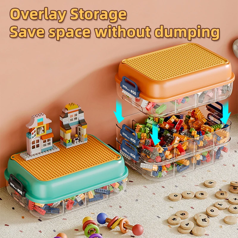 Оптовая продажа органайзер из прозрачного пластика с крышками многослойный Штабелируемый ящик для хранения игрушек детские строительные блоки полипропиленовый материал