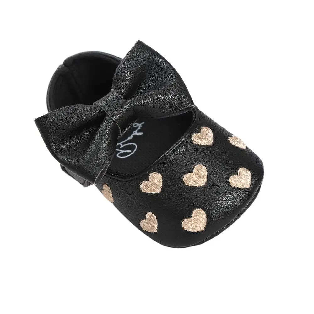 Wholesale Embroidered Baby Dress Shoes Heart Soft bottom anti-slip baby shoes girl Cute bow new born baby shoes