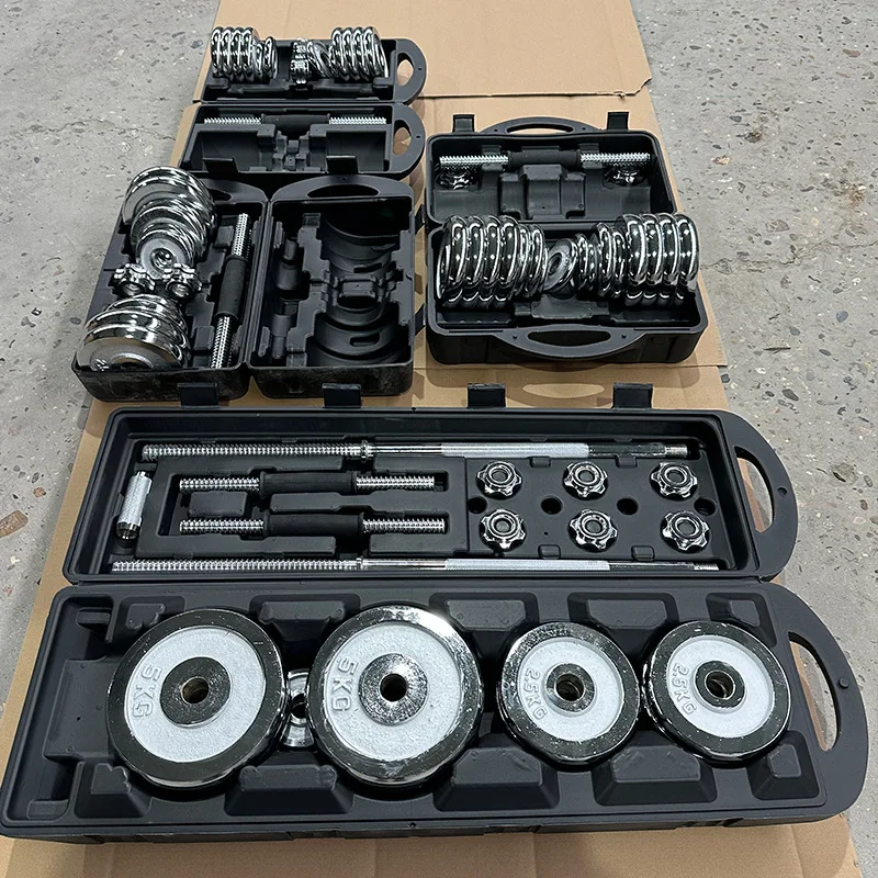 Chrome iron adjustable 50 kg barbell dumbbell set set for sale