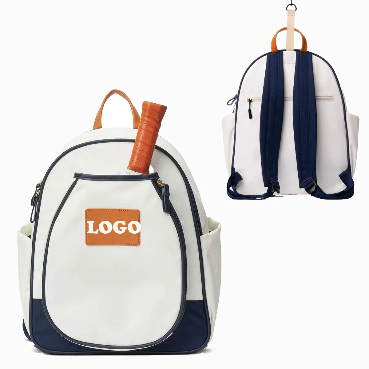 Custom Leather Logo Lightweight Sport Racket Paddle Tennis Sling Tote Bag Polyester Pockets Pickleball Backpack