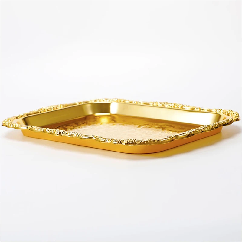Factory Outlet Three Piece eid Golden Fruit Decorative Tray  sets European Stainless Steel Serving Rectangular Tray