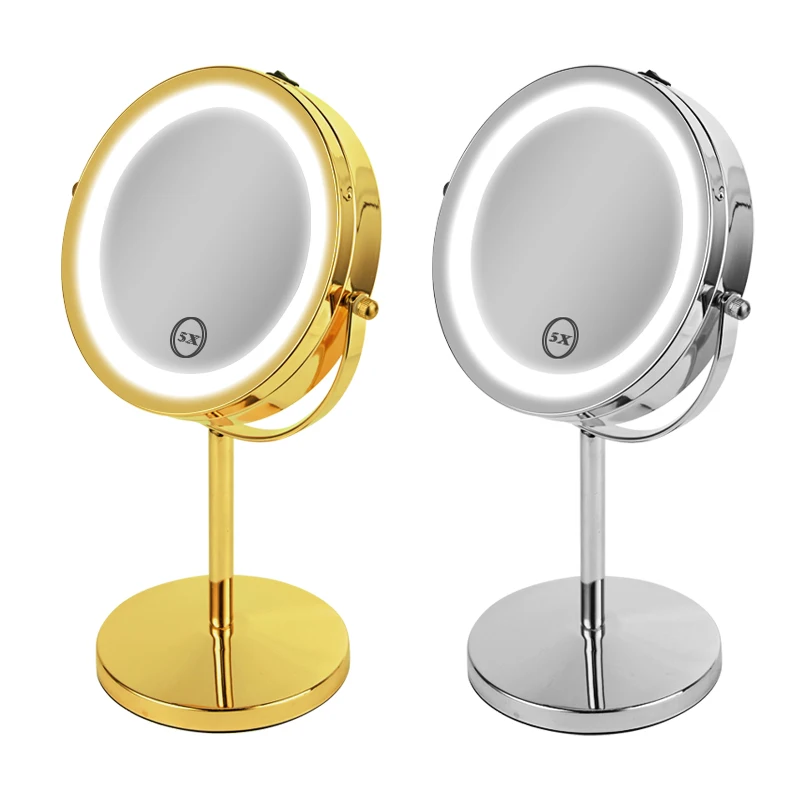 GREENFROM hot seller double side 10X magnification stand table top led makeup mirror makeup table with mirror