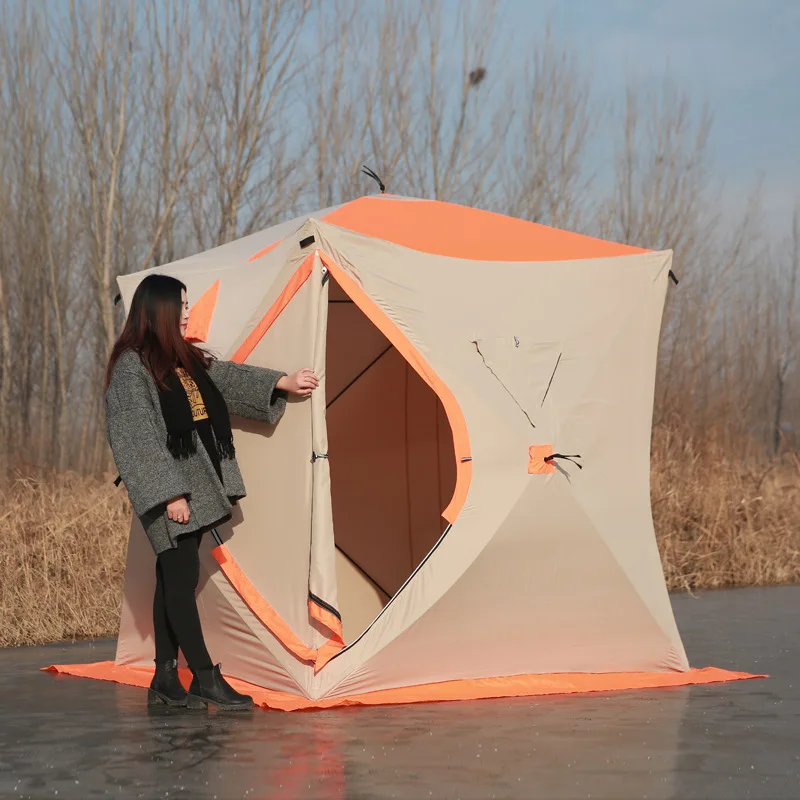 Outdoor Hexagon Automatic Pop Tents Insulated Tent Cube 1.8*2 Carp Ice Fishing Tents For Winter Camping