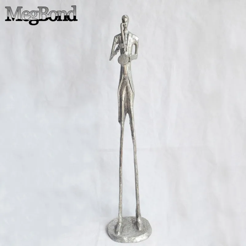 Cast Aluminium saxophonist musician statue, bronze large abstract musician player