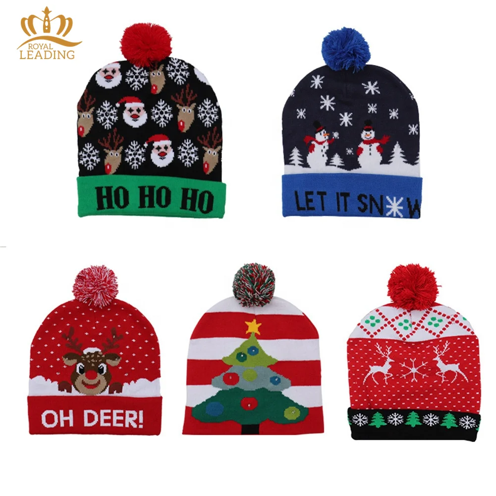 New Arrival Led Christmas Hat Light-Up Sweater Knitted Santa Cap Christmas Gift Kids Adult Xmas Christmas Hats With Leds Lights