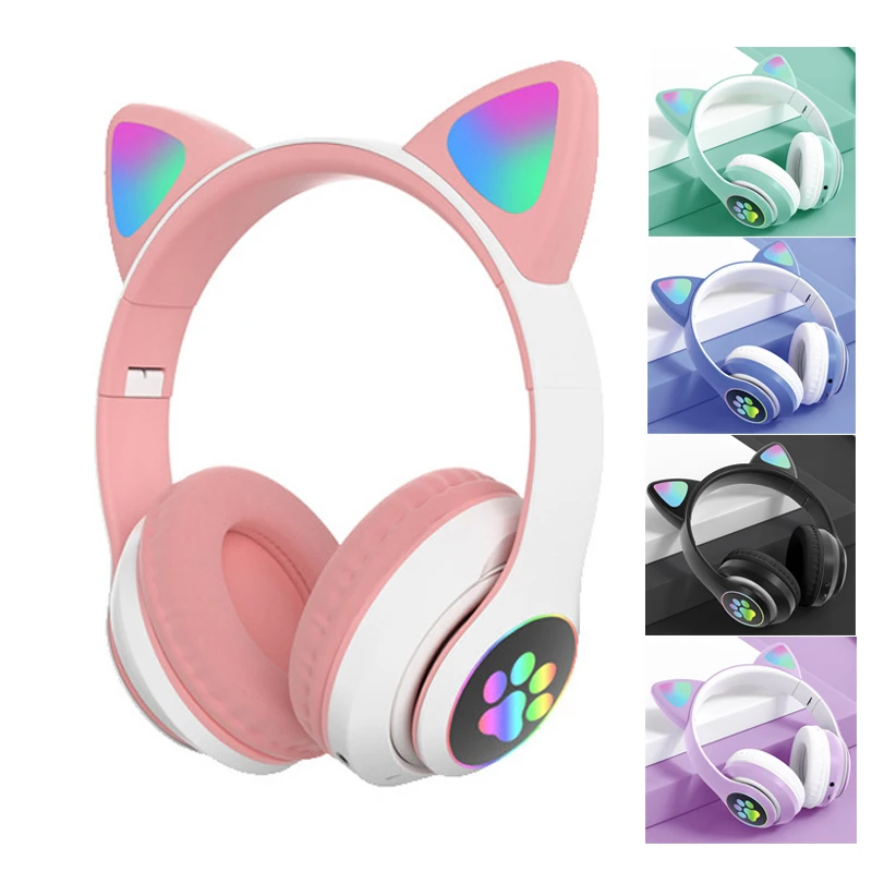 Best seller led light cat ear wireless headphones for kids girls cat headphones wireless