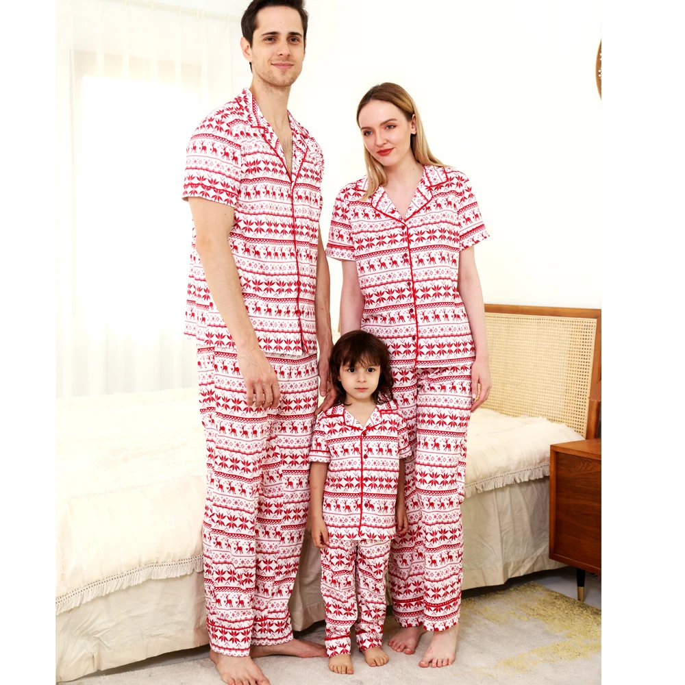  2021 New Design Christmas family Matching pajamas Dad Mom Boys Girls Baby Sets Short sleeve Loungewear Family