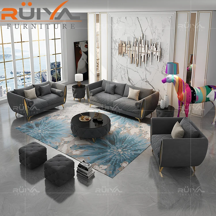 High luxury living room furniture  orange velvet Sofa chesterfield sofa set designs 1 2 3