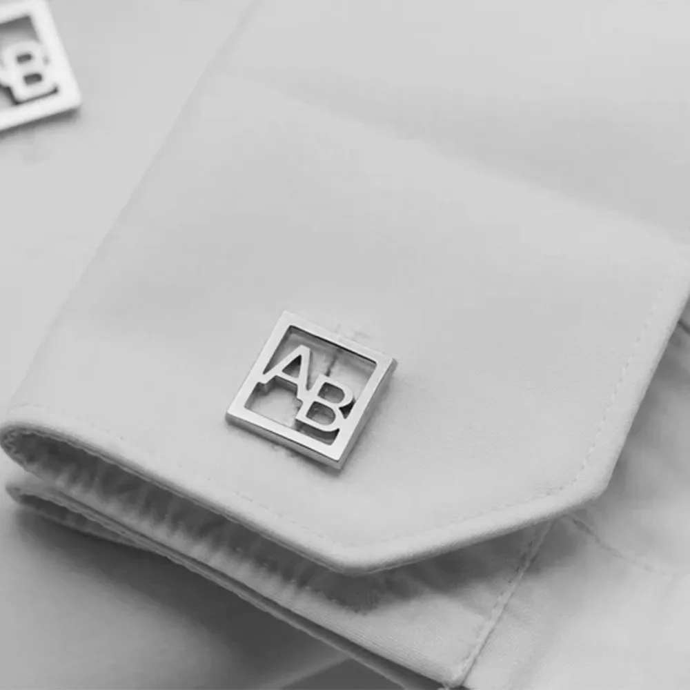 Chinese factory initial letter square shape cufflinks for men