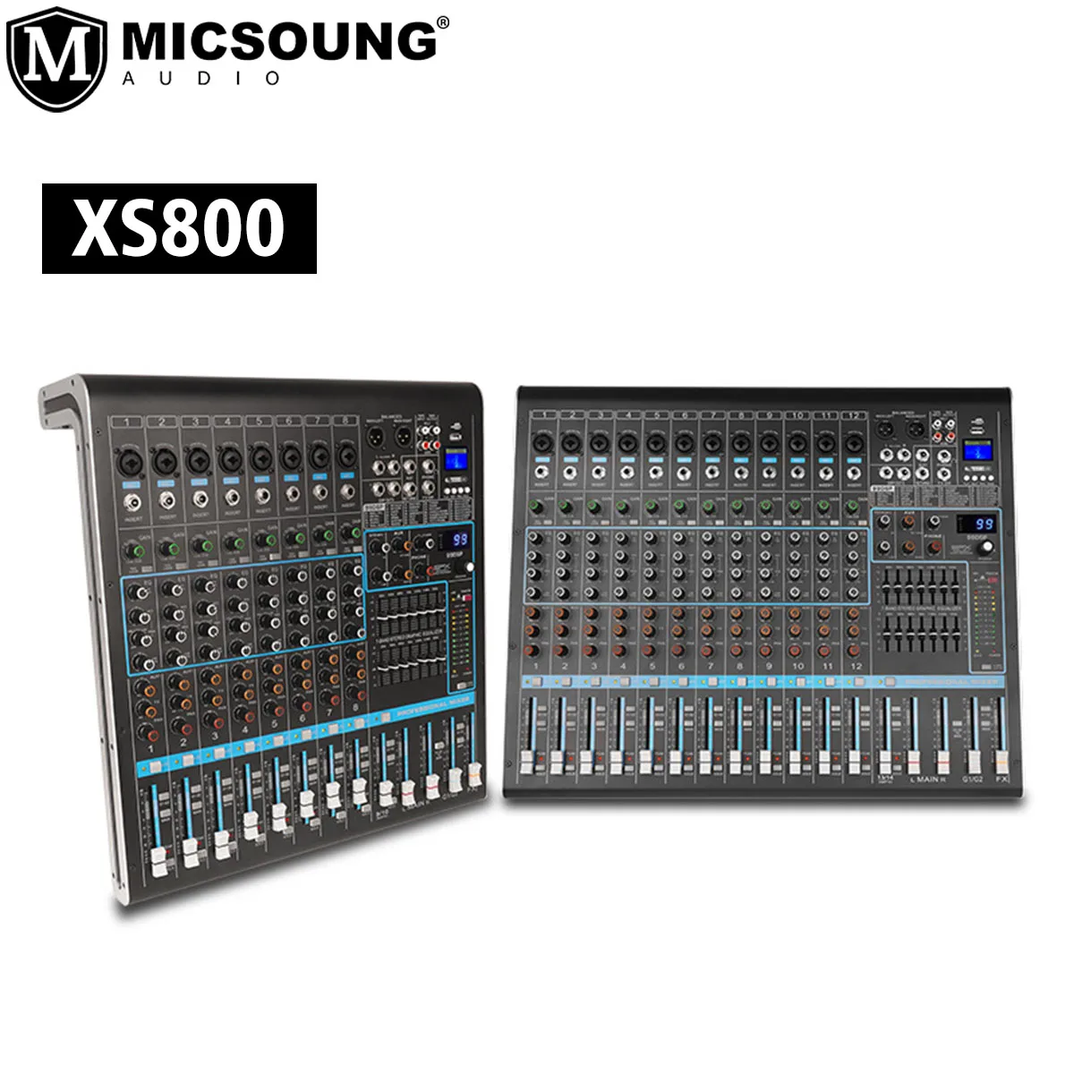 XS800 XS 800  8 Channel 12 Channel 16 Channel Dual Grouping Professional Audio mixer Console with 99 DSP 48V Phantom USB PnP