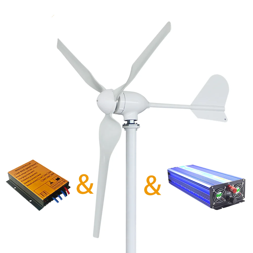 With Off Grid System 800w  3 Blades Wind Turbine 12v 24v 48v Horizontal Wind Generator
