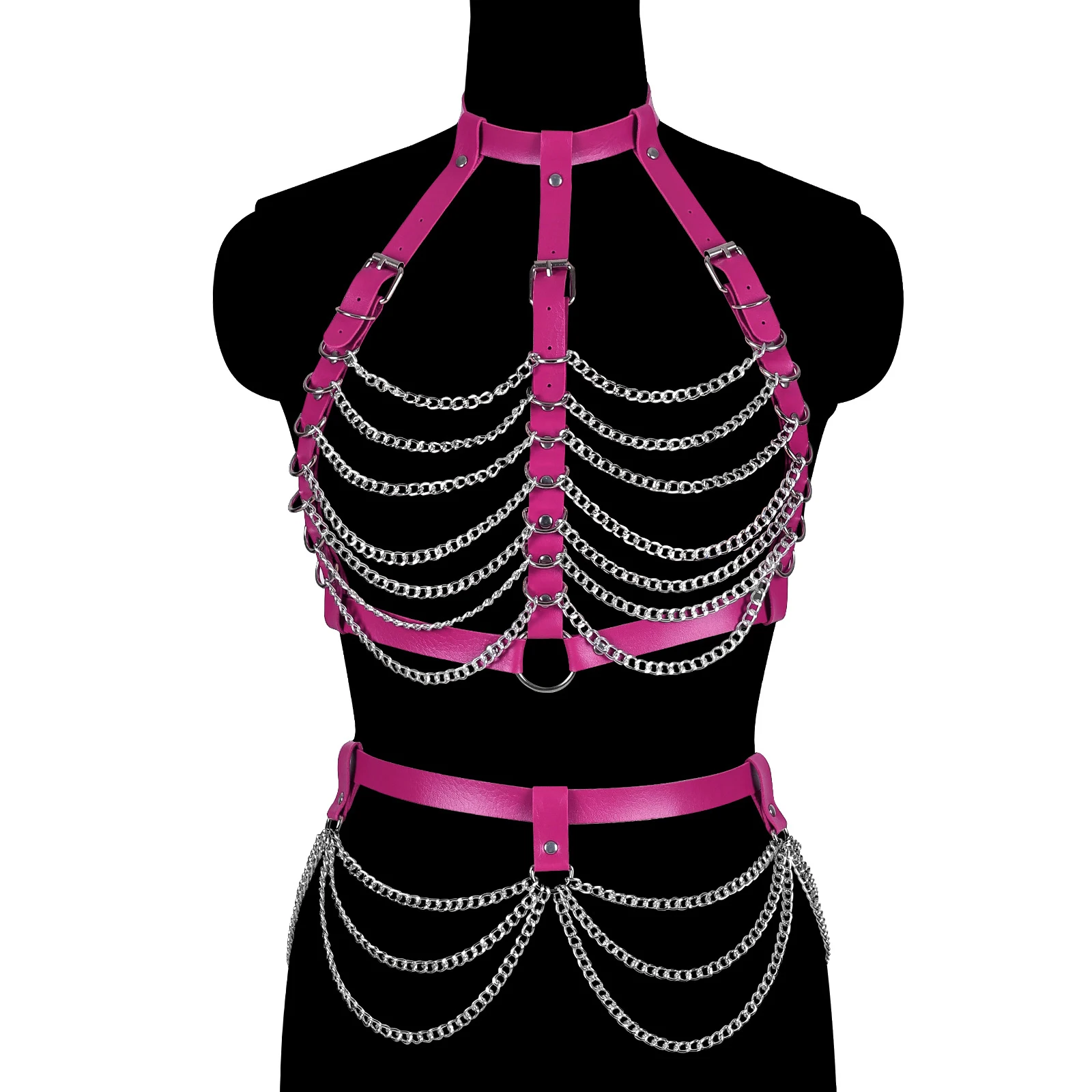 Fetish Leather Erotic Lingerie Gothic Body Bondage Cage Bra Harness Exotic tassel waist chain