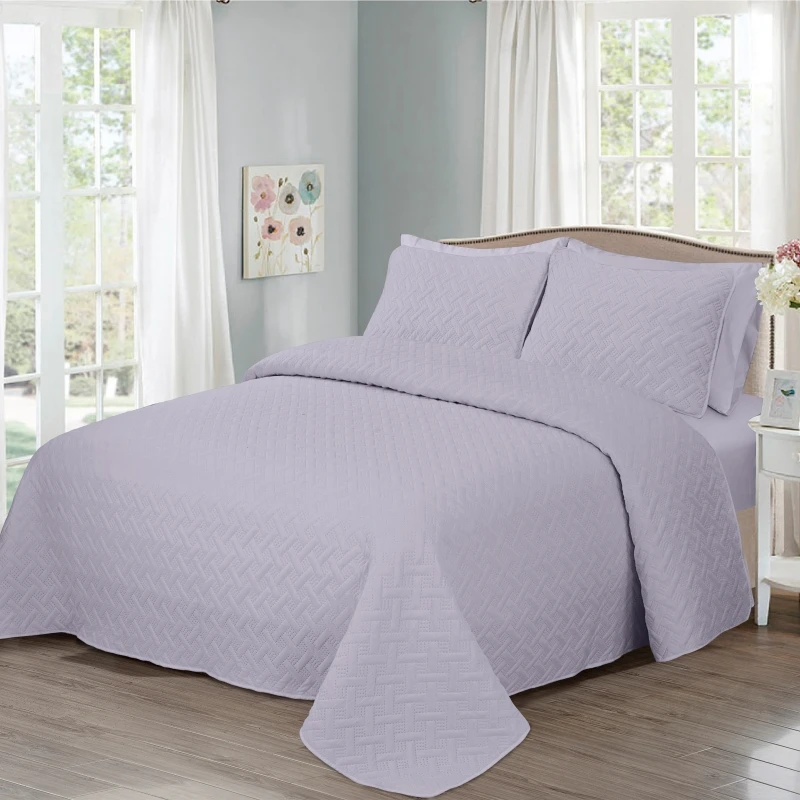 New Style Beige Queen Size King 7PC Pin Sonic Quilt Set For Room polyester ultrasonic quilt being sheet set