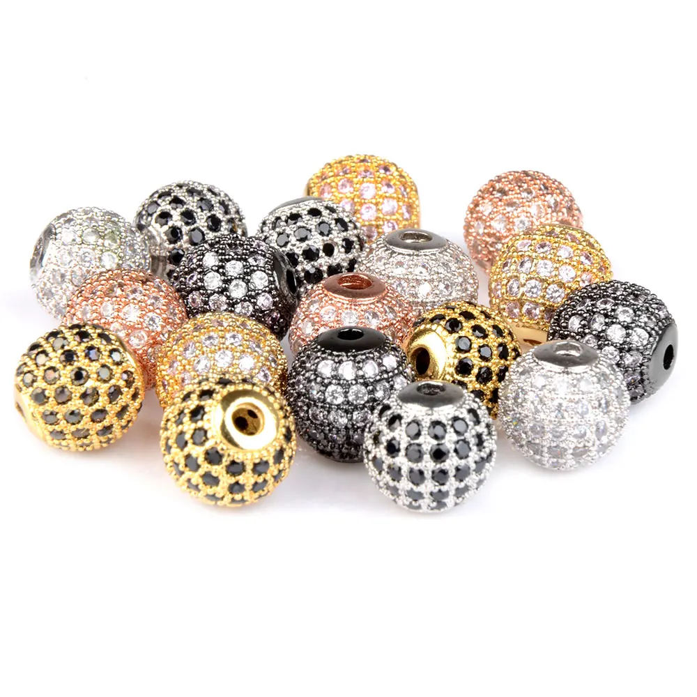 6 мм, 8 мм, 10 мм, золотые ювелирные аксессуары, микрозакрепка, кубический цирконий, хрустальные Круглые бусины для самостоятельного изготовления