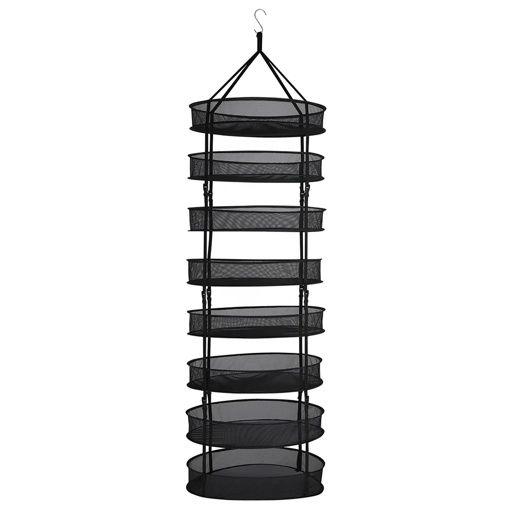 Export Standard Diameter 60cm 24in Drying Net 8 Layers  Black Mesh Hanging Herb Drying Rack Dry Net