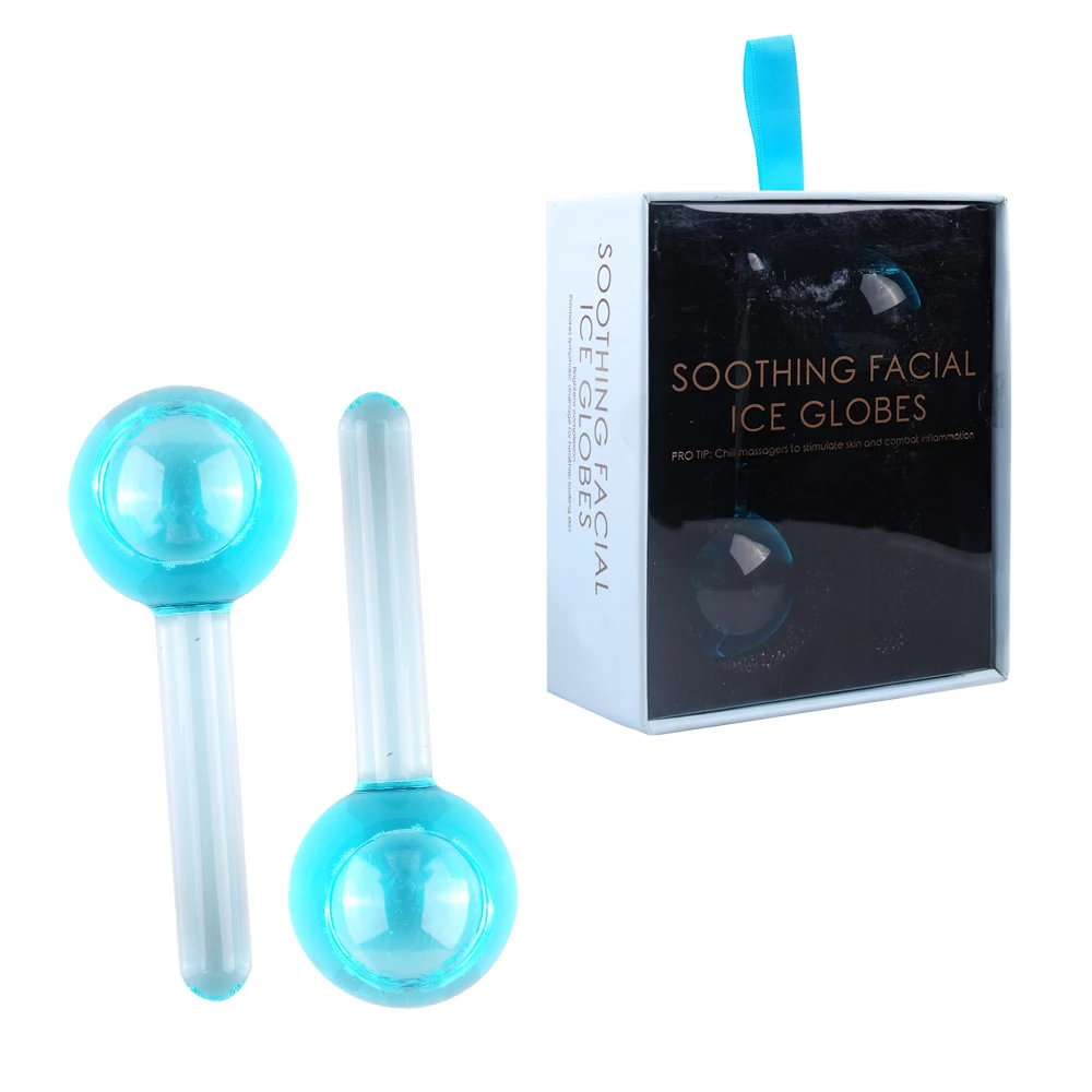 Private Label OEM Skin Beauty Face Roller Magic Glitter Blue Cooling Massager Gold Facial Cryo Ice Globes