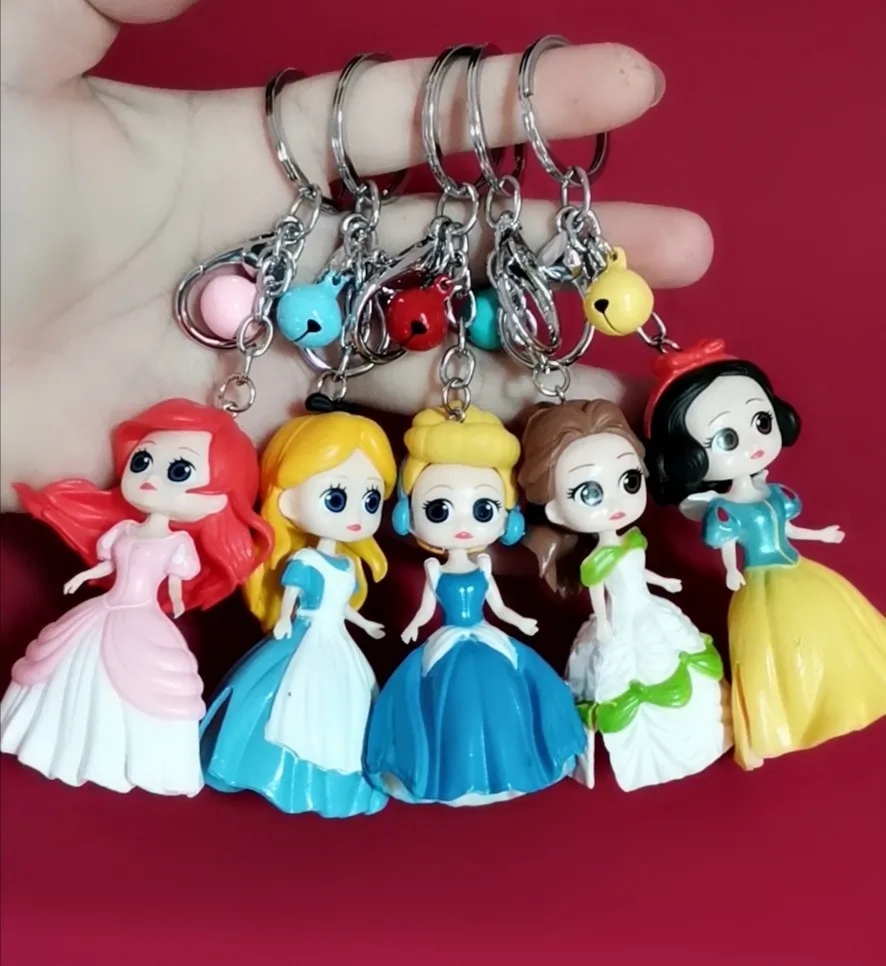 2020 Princess Keychain Alice Mermaid Snow White Cinderella Keychain Color Bell Bag Pendant