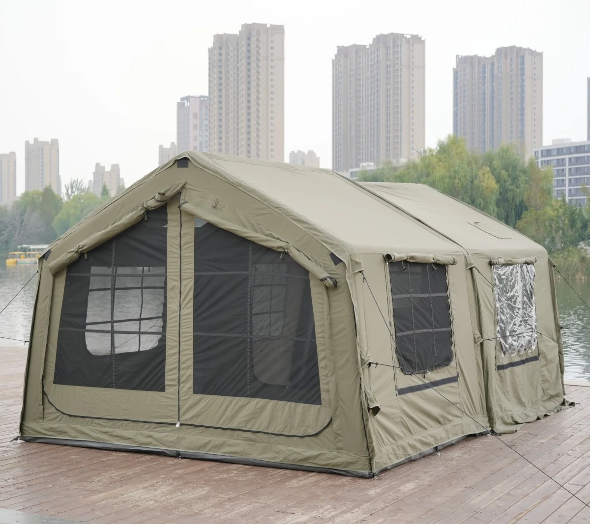 15㎡ Inflatable Tent Waterproof with Oxford Canvas Cotton Fabric Portable Feature for Outdoor Camping