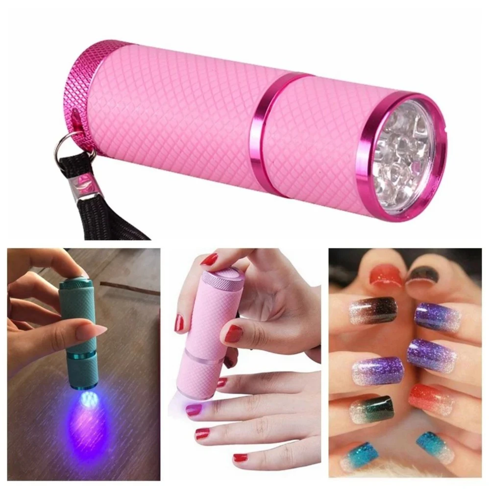 Electric LED Lamp Nail Dryer Pink/Blue/Yellow Portable UV Money Detector Flashlight Gel Varnish Manicure Tools