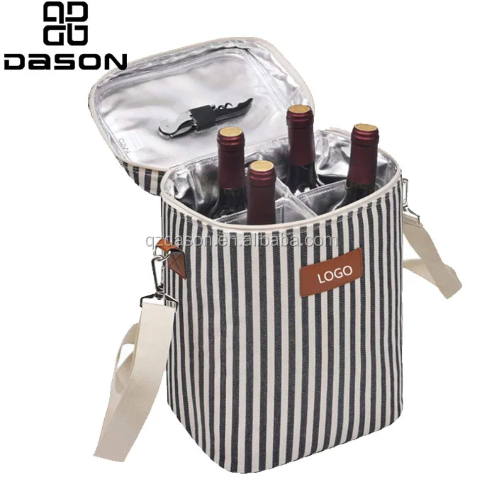 4 Bottle Wine Cooler Bag,Insulated Picnic Wine Cooler with Dividers,Wine Cooler Picnic Bag with Handle
