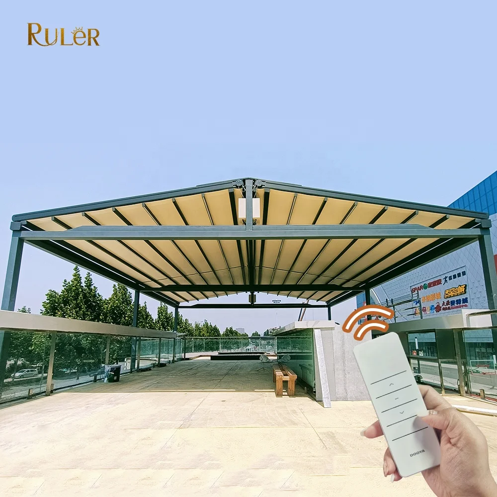 Motorized Waterproof PVC Roof Canopy Patio Roof Awning Retractable Pergola With Led Strip Lights