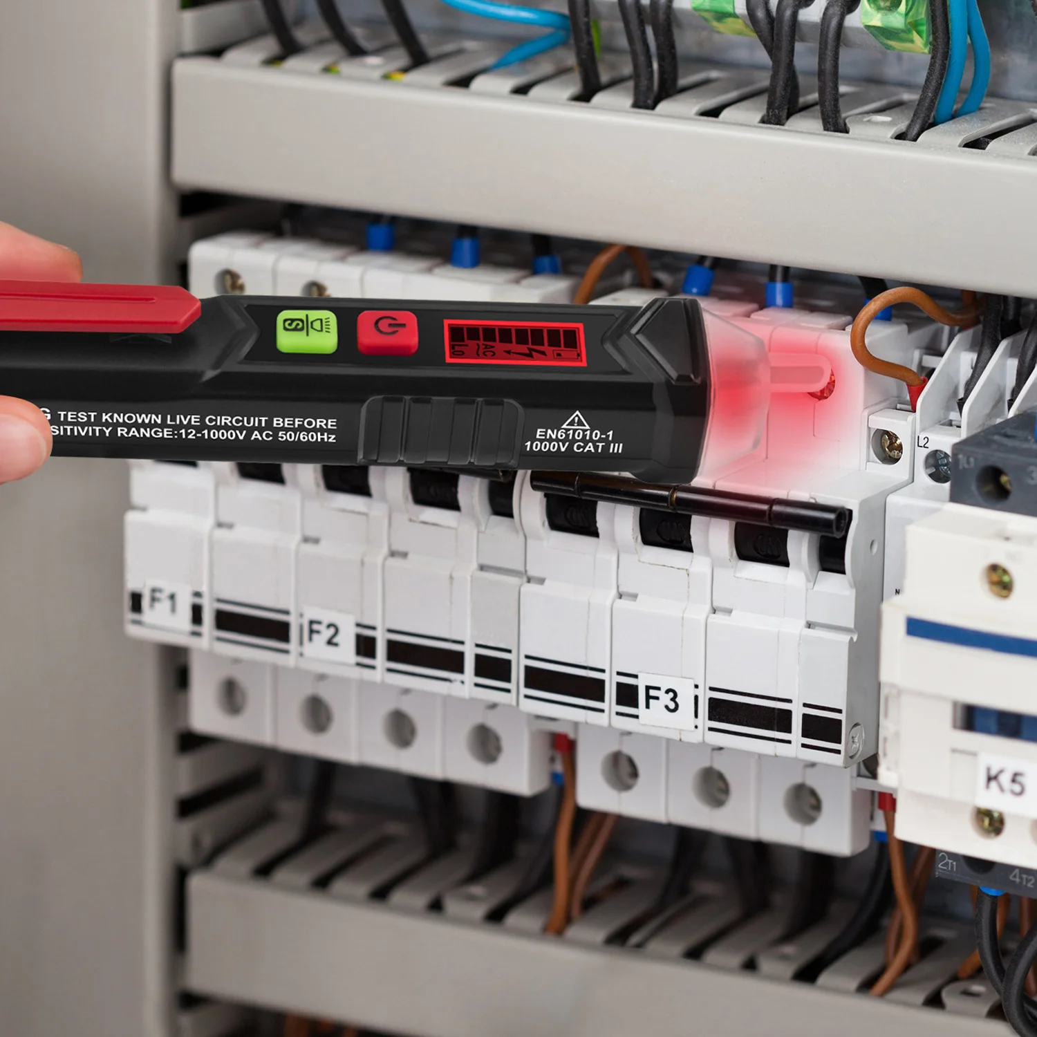 Automatic and dual range Non-Contact AC Voltage tester Pen 12~1000V Voltage detector with LED flashlight