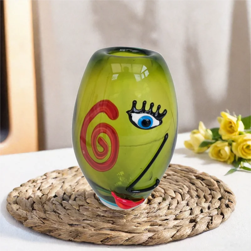 Wholesale Modern Tall Custom Colored Luxury Hand Blown Murano Decor Face Design Glass Vase