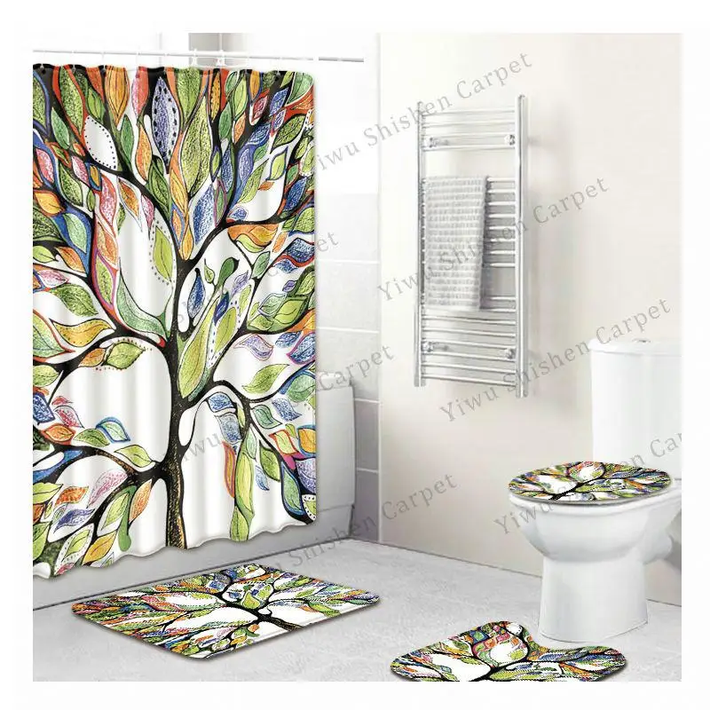 Amazon Hot Sell new supplier Xmas bathroom foot mats toilet set bathroom rug waterproof polyester cat dog shower curtain