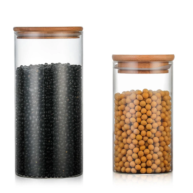 Manufacturer sells 500ml kitchen accessories  glas jar   bamboo lid glass jar