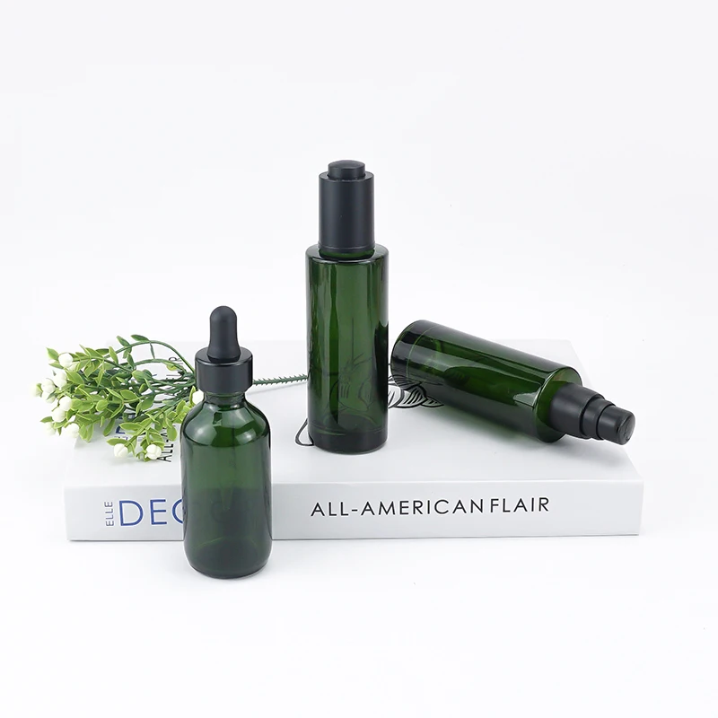30ml 60ml 70ml High end dark green skin care essential oil bottle