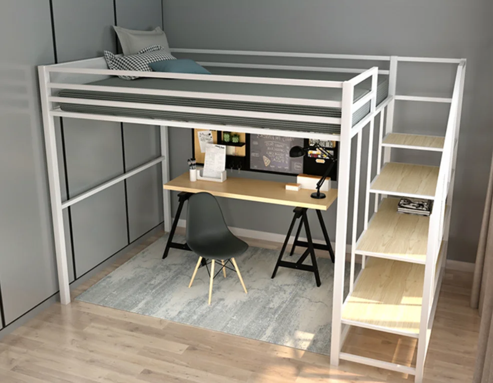 
Nordic Wind Modern Simple Bed-Up and-Down Dormitory Multifunctional Pavilion Elevated Single Bunk Beds 