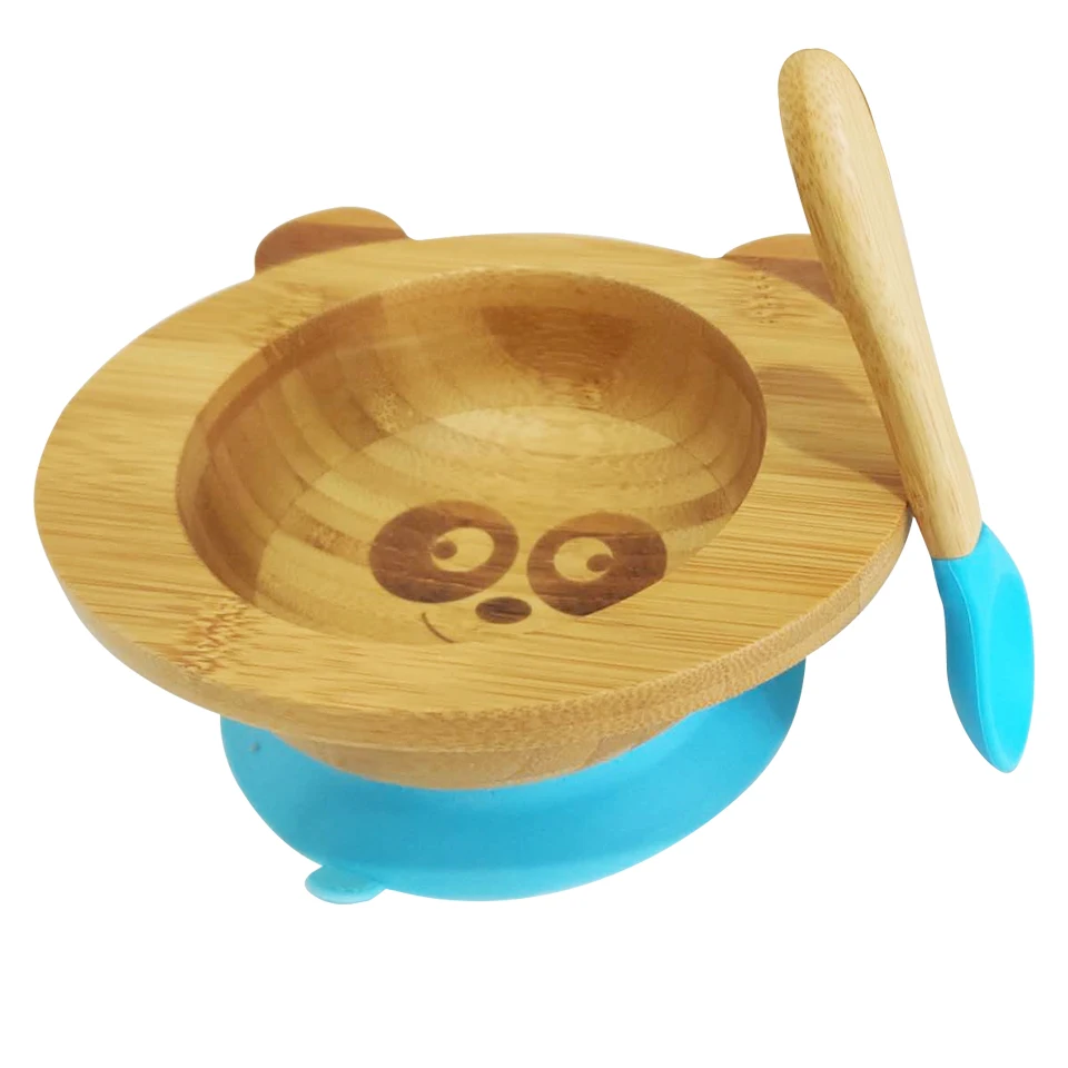 Hot sells popular item Non-toxic bamboo natural  Dessert Hot selling Plate Silicone and Bamboo Baby Suction Bowl