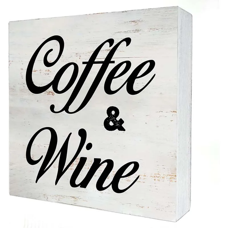 Coffee and Wine Wooden Box Sign with Saying Desk Decor Block Sign Rustic Art Home Kitchen  home wall Decor