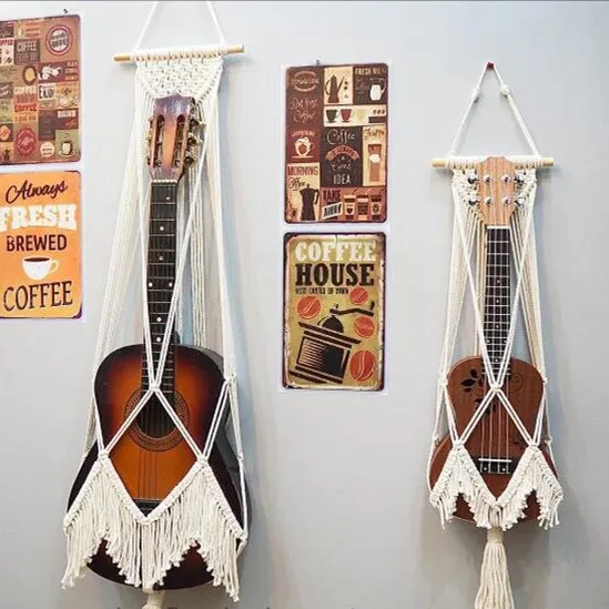 Custom Handmade Wall Hanging Beaded Bohemian Guitar Wall Hanger Boho Ukulele Hanger Macrame Wall Mount Hanger