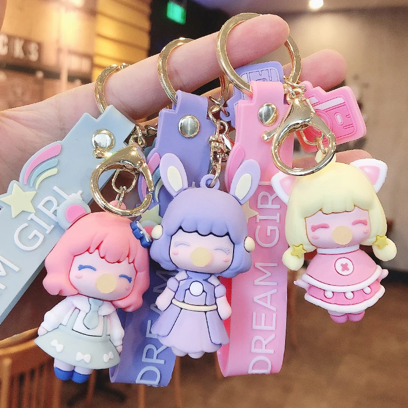 Wholesale Blowing Bubbles Princess Keychain Cute Girl Keychain Charm Doll Schoolbag Keychain Pendant