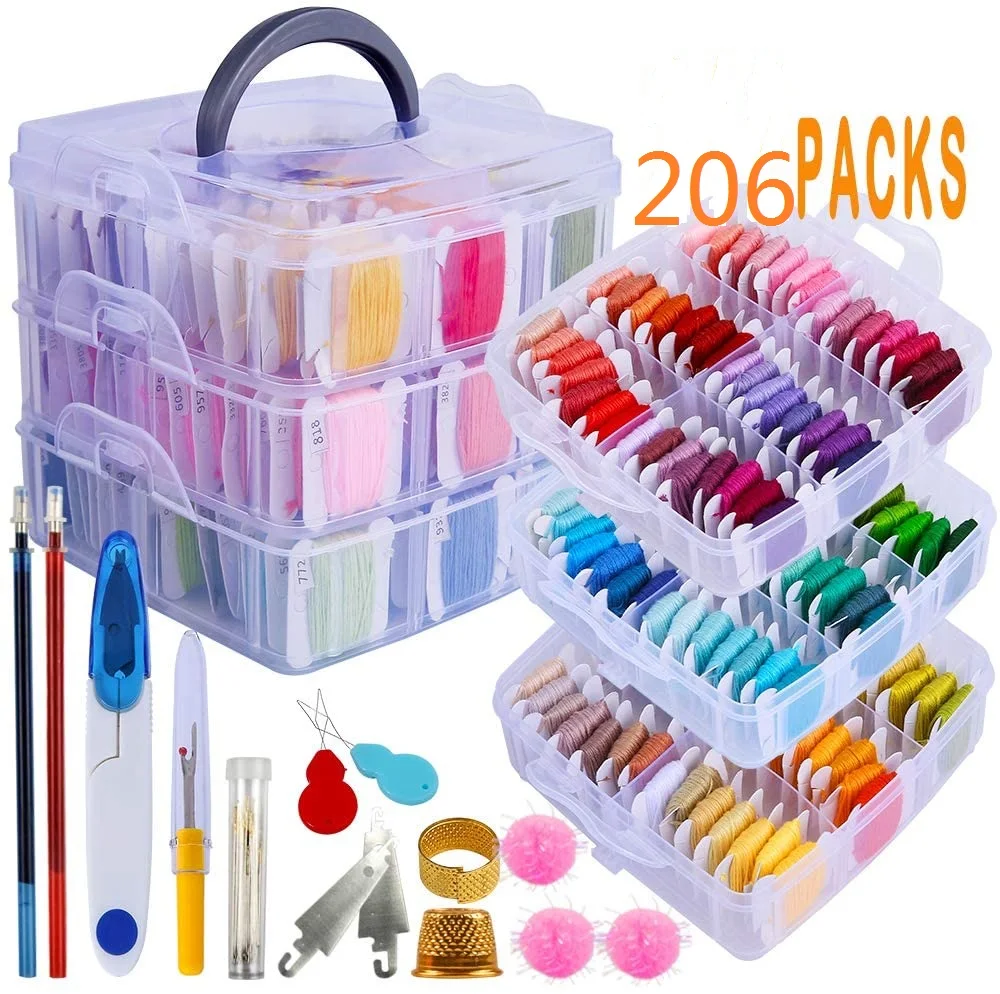 
Embroidery Floss Set Including 162 Colors Cross Stitch Friendship Bracelets Thread with Floss Bins and 44 Pcs Cross Stitch Tool, Embroidery Kit with Instructions