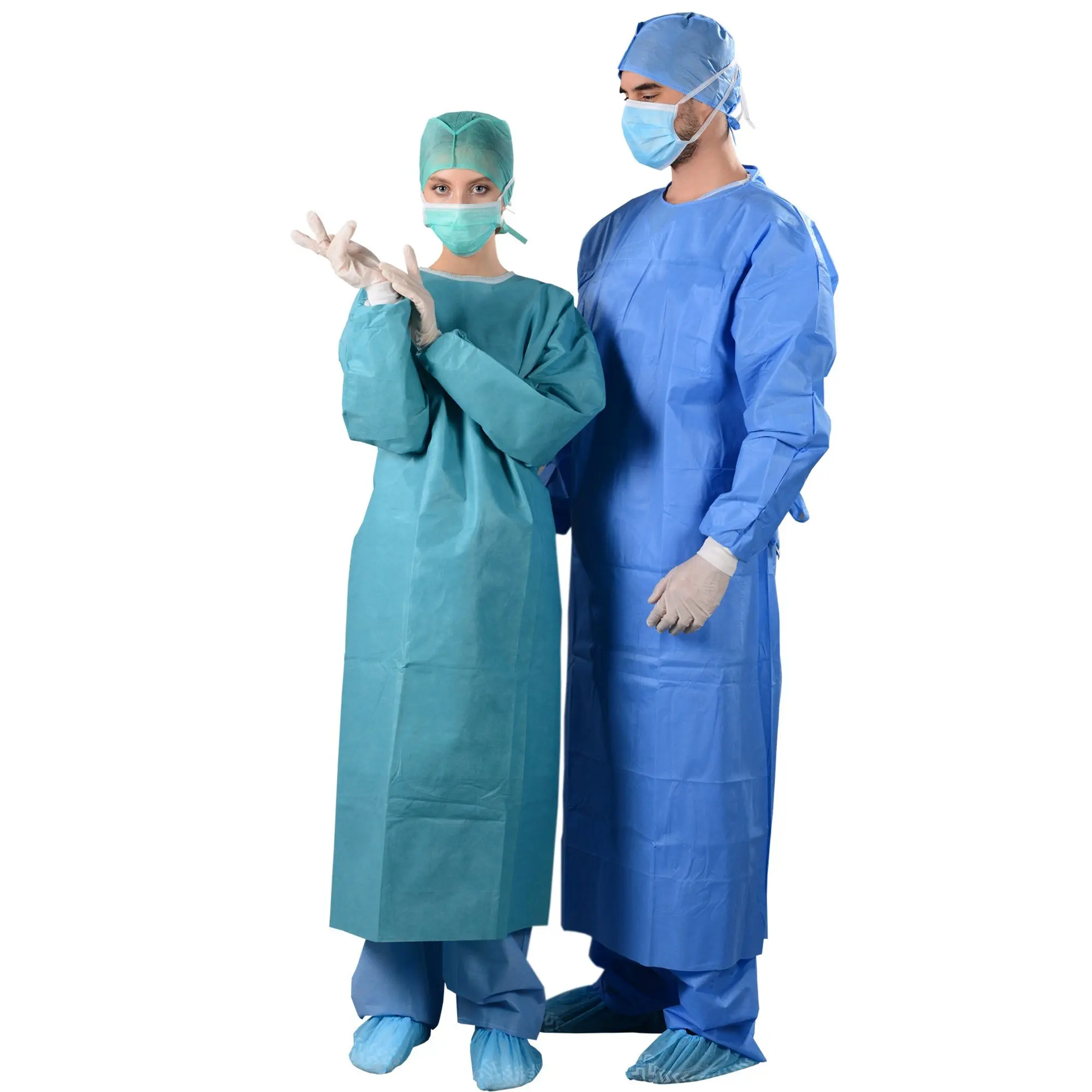 Jianqi Non woven Surgical Gowns with low price PE PE Disposable Protective Isolation Gown Level 2 White Rib Cuff
