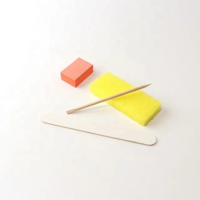 Professional Manicure Set Of Nail File And Buffer Orange Wood Stick Toe Separator 4 Pieces of Nail Kit