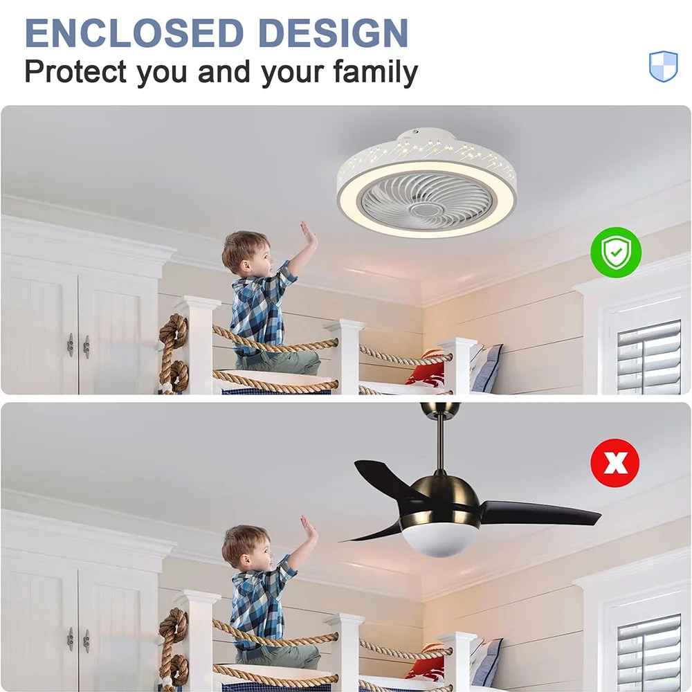 Modern Smart Ceiling Fan With Light Remote Control LED Dimmable 6 Speeds Timer Flush Mount Enclose Fans Lamp 50W Cool