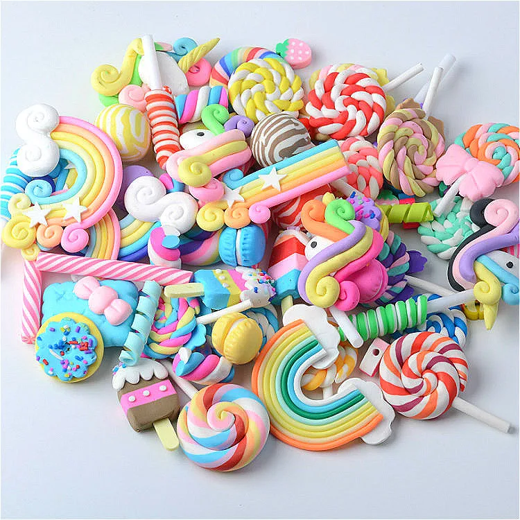 DIY Polymer clay candy colorful lollipop Charms Resin Rainbow bar and Macarons For Phone Decoration Slime Charm