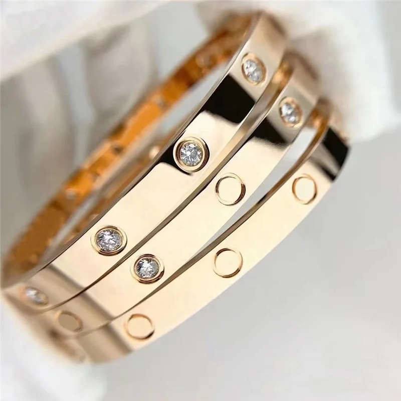 Carti Love Couple Screw Popular Luxury Designer Famous Brand Gold Plated Titanium 316L Stainless Steel Zircon Bangle Bracelet