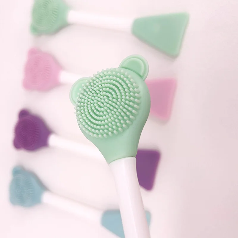 Silicone  2 In 1 Double Head Facial Clean Brush Soft DIY Mask Brush Multipurpose Face Cleaning Massager