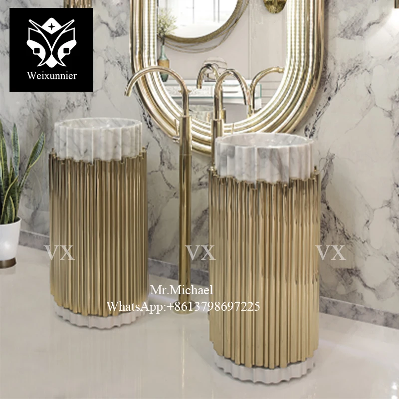 Villa luxury wash basin for bathroom furniture wash basin available for exports at wholesale price marble standing column basin