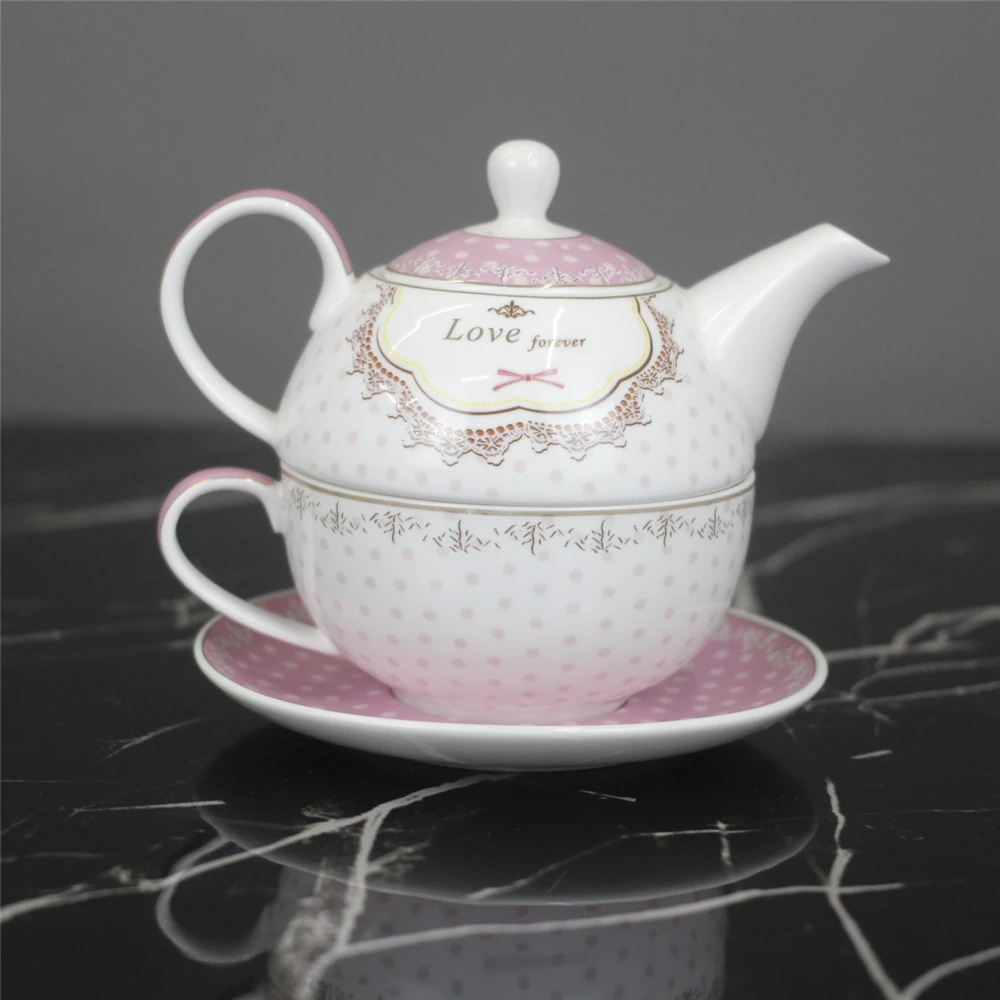 Bone China Teapot and Server Set for One Teapot Cup and Saucer Set Stackable Tea for One Set