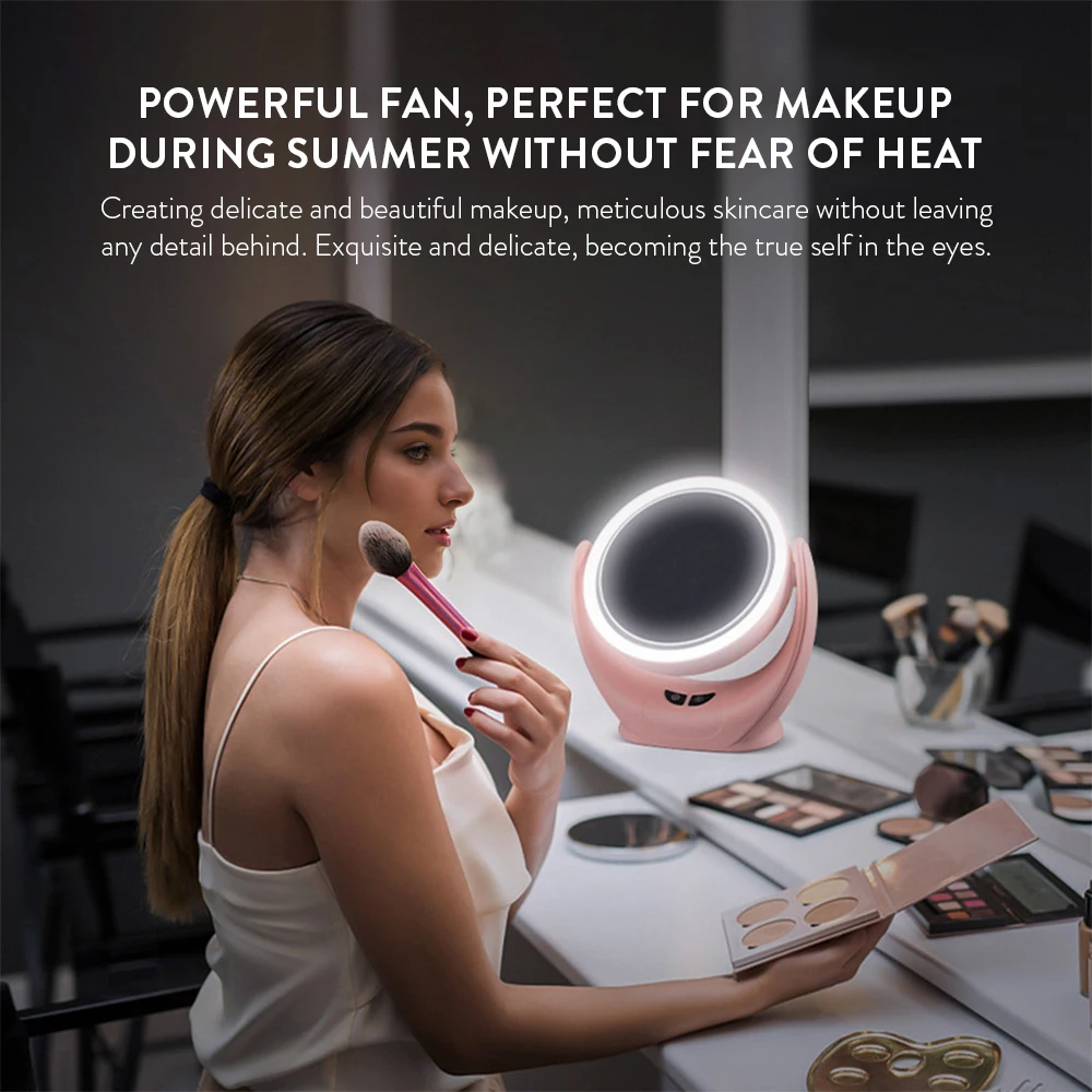 Desktop Portable USB Mini Table Fan with LED Vanity Mirror Household Use Rotatable Beauty Multi-Function Mirror Fan Dormitory
