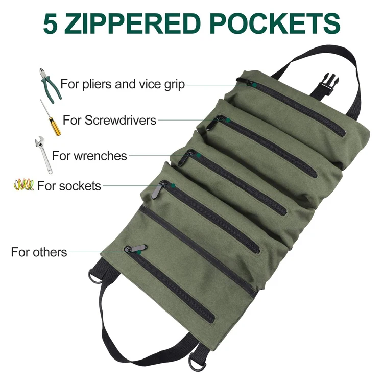 Factory OEM Multi-Purpose Canvas Wrench Roll Organizer Tool Roll Bag